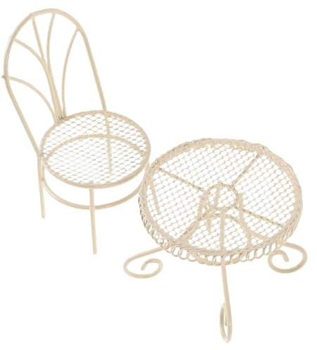 Kisangel Ensemble Table et Chaises Miniatures en Métal 2 Pcs Blanc Cassé pour Maison de Poupée Accessoires Décoratifs pour Mobilier de Bistrot Mini Meubles pour Décoration Intérieure