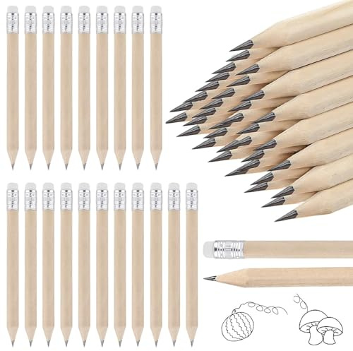Touosy 110 Pezzi Matite HB Matite con Gomma, Mini Legno Pencil Mini da Golf Lapis Cancelleria, Strumenti da Disegno Cancelleria Scuola Mezza Matita per Bambini Prescolare Asilo