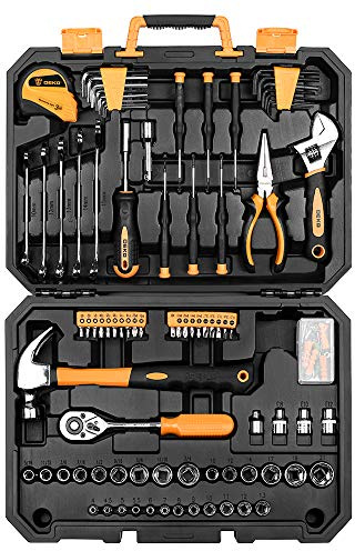 DEKOPRO 128 Piece Tool Set-General Household Hand Tool Kit, Auto Repair Tool Set, with Plastic Toolbox Storage Case
