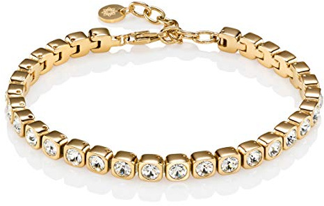 namana Tennis-Armband in Gold für Damen. Edelstahlarmband mit Swarovski-Kristallen, 18 Karat vergoldet, Armkette für Sie mit Geschenkbox (19)