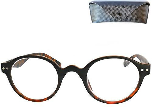 Mini Brille - Gafas Luz Azul sin Graduar Estilo Profesor con Cristales Ovalados Redondos, Funda incluye, Montura de Plástico (Tortoise Marrón), Gafas para Ordenador Hombre y Mujer