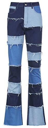 VALICLUD Women High Waist Jeans Flare Pants Patchwork Bell-Bottom Denim Trousers Comfortable Breathable for Office Casual Campus Wear