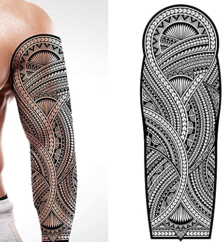 Tatodays temporary tattoo full arm stick on body art transfer tribal polynesian hawaiian aztec fancy dress mens womens fake temp tatoo cosplay