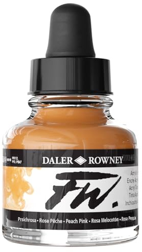 Daler-Rowney FW Acrylic Ink Bottle - Peach Pink - Versatile Acrylic Drawing Ink for Artists and Students Permanent Calligraphy Ink - Archival Ink for Illustrating and More