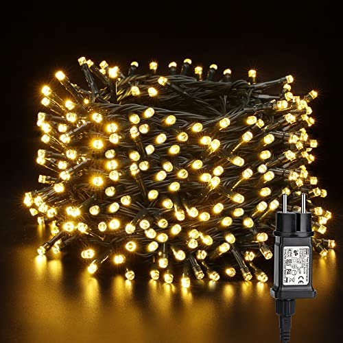 BrizLabs Weihnachten Lichterkette Außen, 50M 500 LED Weihnachtsdeko Lichterkette Warmweiß Strom 8 Modi Wasserdicht Deko Lichterketten für Party Hochzeit Fenster Zimmer Indoor Tannenbaum Aussen Garten
