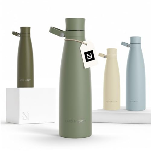 LARS NYSØM Stainless Steel Insulated Water Bottle 750ml, 1L | Insulated Thermo Flask for Hot and Cold Beverages | Leakproof Drinking Bottle (Sage Green, 750ml)