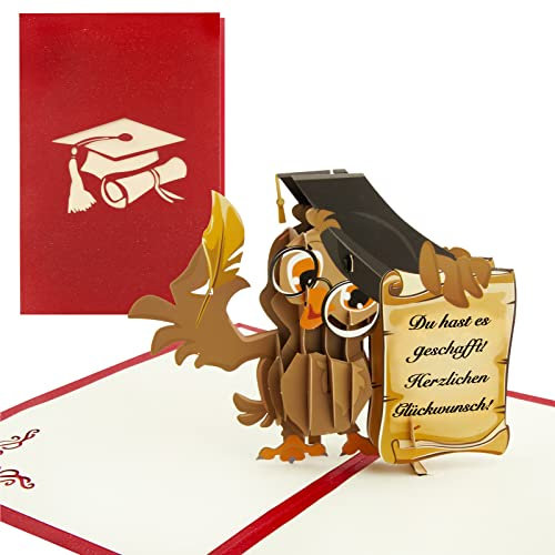 3D Pop-Up Karte zur Graduation - Abschluss Glückwunschkarte im Eule Stil - Du hast es geschafft! Herzlichen Glückwunsch! - Bestandene Prüfung Geschenk für Abtur, Bachelor, Master, Doktor usw.