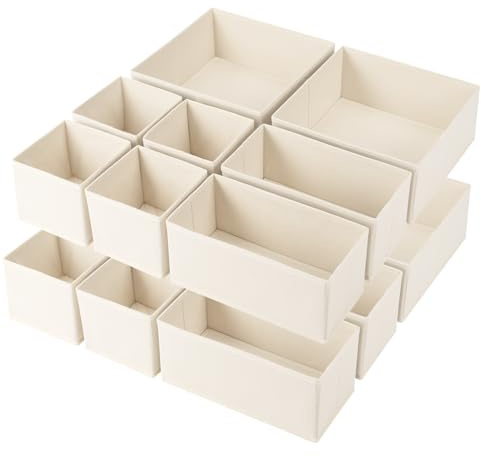 Criusia Drawer Organizer Clothes,16 Pack Underwear Drawer Organizers, Foldable Closet Organizers and Storage Dresser Drawer Dividers Clothing Organizer for Clothes, Socks, Scarves, Bra, Ties (Beige)
