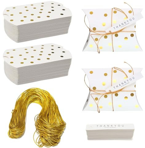 Zfseyuh Kleine Schachteln für Süßigkeiten, 50 Stück, Kissenform mit Kordel, Vintage, Geschenkbehälter aus Papier für Taufe, Hochzeit, Kommunion, Weihnachten