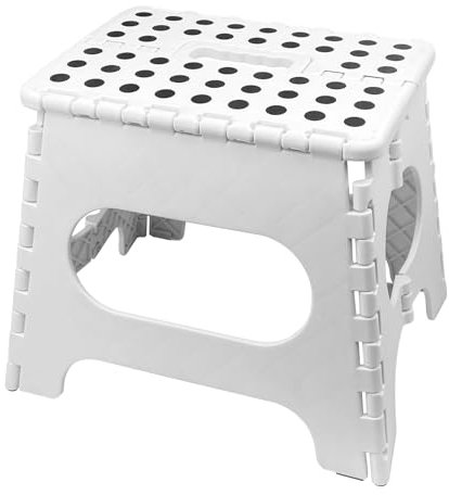 WinGluge 27cm di Altezza Sgabello Pieghevole, Sgabelli Pieghevoli, Gradino Pieghevole, Sgabellino Pieghevole Portatile, Sgabello in Plastica Bianc per Cucina, Bagno, Camera da Letto, Campeggio