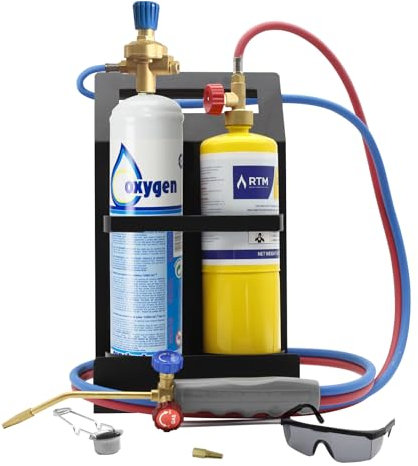 RTMMFG Oxygen MAPP Torch Kit, Tank Support, Glasses and Flint Spark Lighter(Gas Cylinders Not Included)