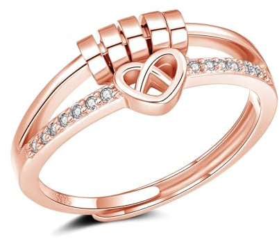 Deyanse Ångestring av 925 sterlingsilver, öppen, justerbar, antistress-ring, dekompressionsring med zirkonia, oändlighets-fidgetspinner-ring, stämningsring mot ångest och stress, för kvinnor,