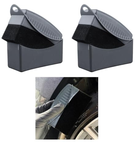 2PCS Tire Dressing Applicator, Reusable Car Tire Shine Sponge Applicator Pad with Lid, Durable Foam Auto Wheel Detailing Applicator for Vehicle Waxing Polishing Cleaning (Gray)