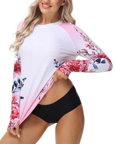VAYAGER Rashguard Femme, Protection Solaire UV UPF 50+, Maillot de Bain à Manches Longues Haut Anti‑UV Séchage Rapide pour Surf, Natation, Plage