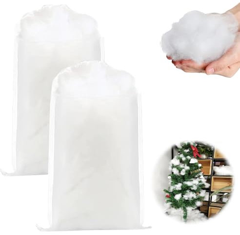 UieaMsio 300g Weihnachten Kunstschnee Dekor Faser Flauschig Schneewatte,Kunstschnee Dekoschnee Weihnachten Künstlicher Schnee für Weihnachtsbaum Winter Mantel Dorf, Einfache Weihnachten Deko