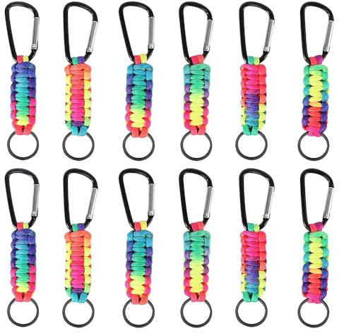 yotutun Paracord Schlüsselanhänger mit Karabiner, 12 Stück Multifunktion Schlüsselband Ring Geflochtenes Lanyard Clip Schlüsselringe für Outdoor-Klettern, Camping, Wandern, Rucksackreisen