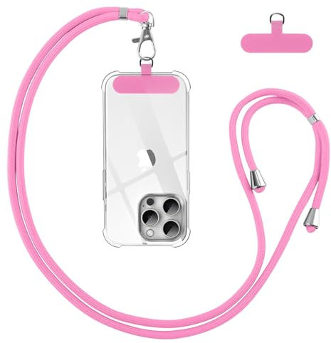 Vauki Cordón para Teléfono Cadena Universal con Parche, Colgar Teléfono con Correa Móvil en Cuello Ajustable Cuerda para la Mayoría de los Smartphone para iPhone Samsung Huawei Redmi OnePlus, Rosa