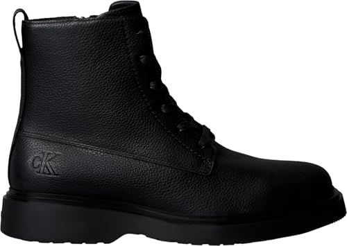 Calvin Klein Bottes Mid Boot Homme Combat Lace Up Zip Cuir, Noir (Triple Black), 41