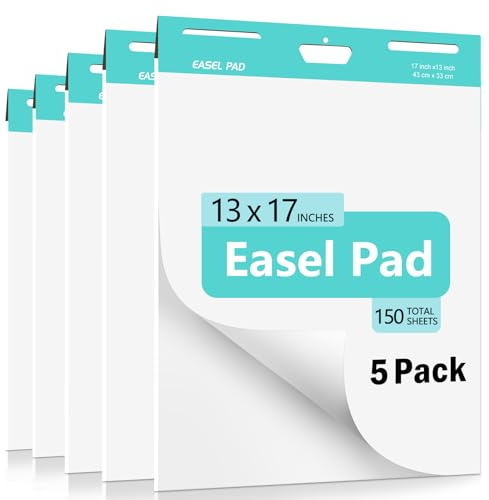 ABCDPP Sticky Easel Pad, 33 x 43 CM Anchor Chart Paper, 5 Pads Flip Chart Paper for Training, Presentation, Meetings, Doodling