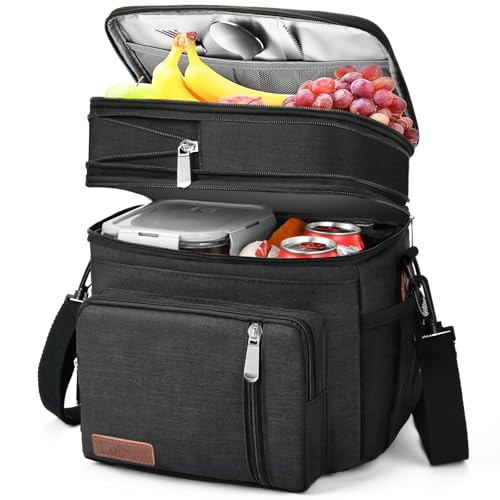 ibeacos Expanderbar kylväska för kvinnor och män | Lunchväska för vuxna med justerbar axelrem | Isolerad, återanvändbar lunchväska för arbete, camping, strand | 16 l, svart