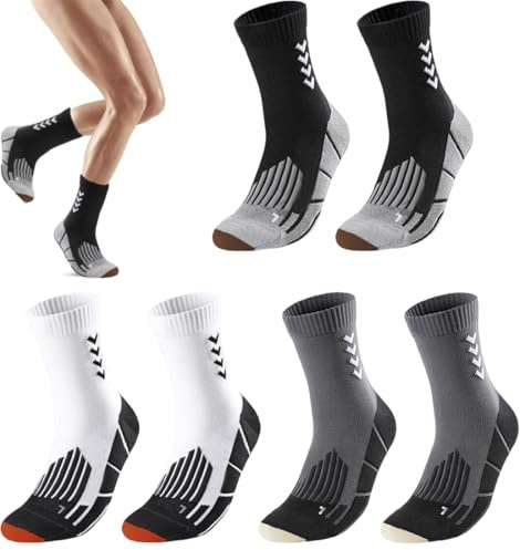 OGLYMRA 3 pares de calcetines de running para hombre, calcetines de compresión para hombre, antiampollas con amortiguación por zonas, ventilación de malla y soporte para el arco del pie (A)