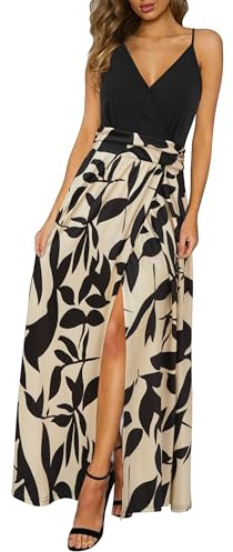Newshows Abito Estivo da Donna con Collo a v e Manica Corta da Spiaggia Boho Maxi | Abiti floreali senza maniche con spalline sottili, abito lungo spacco casual
