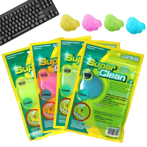 Set of 4 Keyboard Cleaning Gel, Keyboard Cleaner, Car Cleaning Gel for Interior, Car Cleaning, Reusable, Cleaning Set for Laptop, Printer, Cameras, Car (4 Colours)