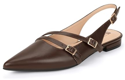 IDIFU Women's Flat Shoes Pointed Toe Strappy Slingback Ballet Flats Wedding Office Work Bridal Formal Dress Shoes for Women Dressy Comfortable Cute Trendy Ladies Flats(Brown Pu, 5.5)