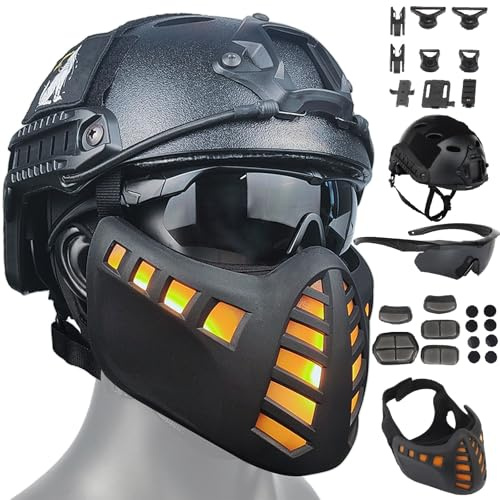 Fast Helmet And LED Mask, Thickened Goggles, Paintball Black Helmet With Side Rail
