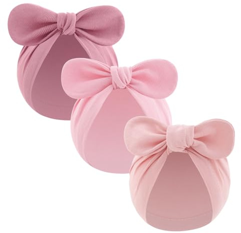 PythJooh 3PCs Newborn Baby Girl Boy Bowknot Turban Hats 0-3M