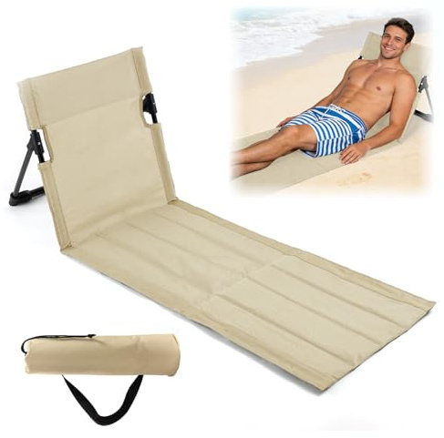Hengrongshen Golvstol utomhus vit, strandmatta med ryggstöd, strandstol vikbar lätt, ryggstöd, strand för camping utomhus, strand, resor, hem (extra lång stil)