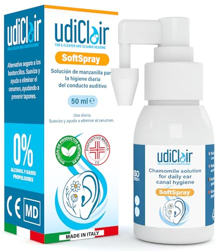 Spray Auricular para Higiene del Oído Diaria UdiClair SoftSpray 50ml - Limpieza de Oídos para Adultos y Niños - Previene los Tapones de Cera - Solución Isotónica con Manzanilla Made in Italy