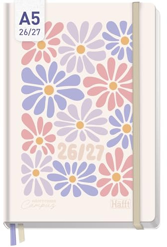 Häfft-Timer Campus Studienplaner 2026 2027 A5 - Hardcover Semesterplaner mit Magazin-Special - Uni-Kalender, Studentenplaner Flower Power rosé