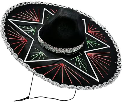 Sombrero Mexicano Gorro de Ala Ancha Grande de Disfraz Festivo | Sombrero Mexicano Para Halloween y de Brujas, de Mascaradas, Disfraces y Cosplay