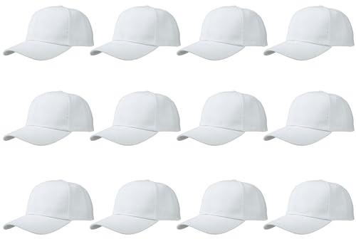 Gelante Plain Blank Baseball Caps Adjustable Back Strap Wholesale LOT 12 Pack 001-White