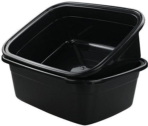 Idotry Rectangle Plastic Black Washing Basin/Tub, Pack of 2 (18 Quart)