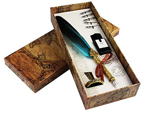 Handgemachte Dip Pen Englisch Kalligraphie Feder Schreibfeder Dip Quill Pen schreiben Tinte Set mit 5 Ersatzspitzen und Pen Nib Basis Calligraphy Set für Briefpapier Geschenk (Blue)