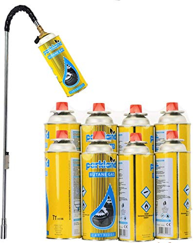SmashingDealsDirect Butane Gas Blowtorch Weed Burner Killer Garden Outdoor Moss Fungus Piezo Ignition (Weed Wand + 8 Canisters)