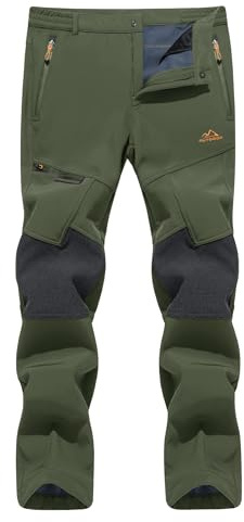 TACVASEN Mens Hiking Trousers Warm Fleece Waterproof Trousers Quick Dry Winter Walking Pants for Outdoor Casual Army Green,34
