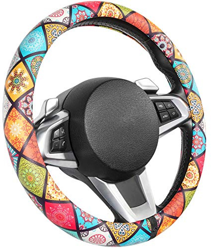 SEG Direct Mandala Lenkradbezug Auto Lenkradhülle Lenkrad Abdeckung aus Mikrofaser Leder für Frauen Mädchen, 37-39cm