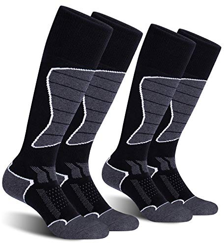 CS CELERSPORT 2 Pack Ski Socks for Men and Women Skiing, Snowboarding, Cold Weather, Winter Long Socks, Black+Dark Grey, Large
