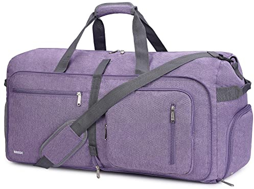 WANDF Travel Duffle Bag 65L with Shoes Compartment Foldable Overnight Weekender Bag Carry On Bag for Men Women (Purple)