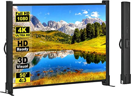 Beamer Leinwand mit Ständer, 50 Zoll 4:3, Tragbar Projektor Leinwand, Einfach Aufzustellen und Zu Transportieren, Ausfahrbare Leinwände, Perfekt Für Innen- und Außenfilme, Gartenparty, Geschäft, Matt