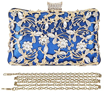 CORIOS Bolsa de Noche para Mujer Diamantes de Imitación Clutch Bolso de Fiesta Bolsos Bandolera con Cadena Bolso de Hombro para Fiesta de Graduación Banquete Boda Azul
