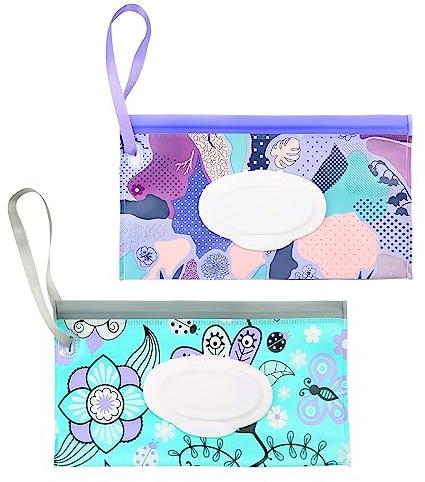 Jagowa Feuchttücherbeutel, EVA, tragbar, nachfüllbar, mit Umhängeband, wiederverwendbare Reise-Feuchttücherbeutel, 2 Stück