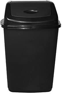 50L 50 Litre Black Plastic Kitchen Bin with Swing Lid Opening 65cm (H) x 43cm (W) x 32cm (D) - Single Bin