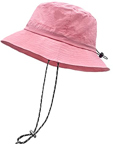woogwin Waterproof Bucket Rain Hat with Chin Strap Quick Dry Packable Boonie Sun Hat Safari Hat UV Protection(Pink1)