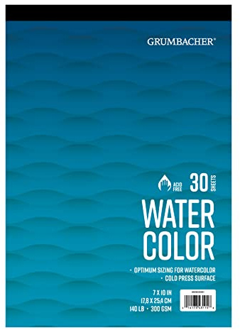 Grumbacher 7 x 10 Cold Press Watercolor Paper Pad, 140 lb. / 300 GSM, Tape-Bound, 30 Sheets/Pad, 1 Each