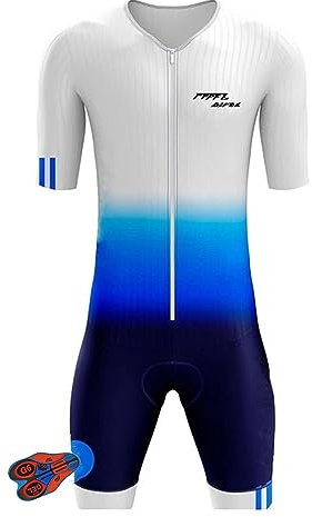 FFFF & OLFEH Triathlon Tri Costume, Trik Tri Costume pour Hommes - Mens Manches Courtes Tri Skinsuit 3D Gel Coussin Solide Tenue VTT Combinaison Vélo Jersey Respirant Séchage (FA15,M)