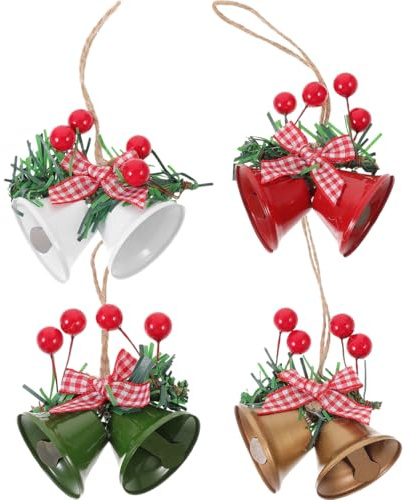 ibasenice Christmas Bell Pendants 4Pcs Metal Xmas Tree Hanging Ornaments Lightweight Decorative Bells for Holiday Party and Festive Home Decor